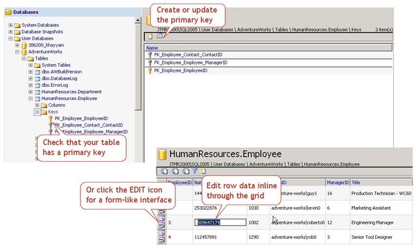 Cannot update table content? Check that your table has a primary key!